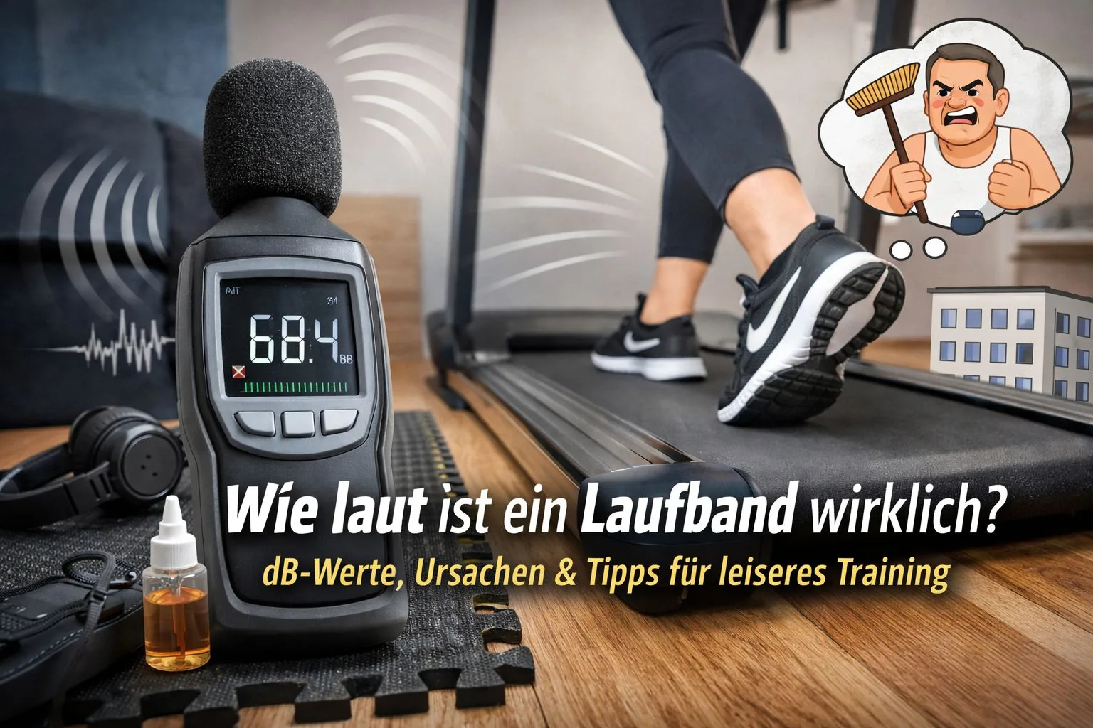 Wie laut ist ein Laufband wirklich? dB-Werte, Ursachen & Tipps für leiseres Training