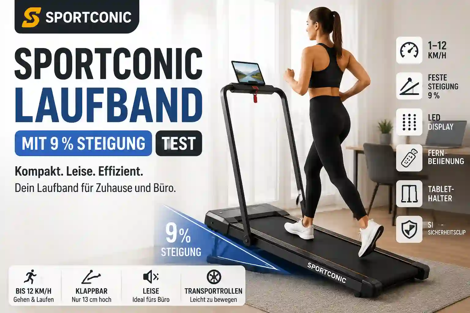Sportconic Laufband mit 9 % Steigung Test